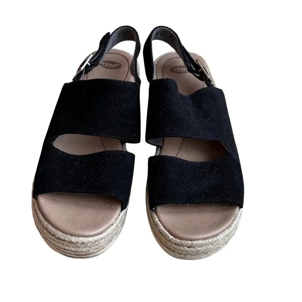 Dr Scholl’s black canvas espadrille platforms sandals strappy casual shoes